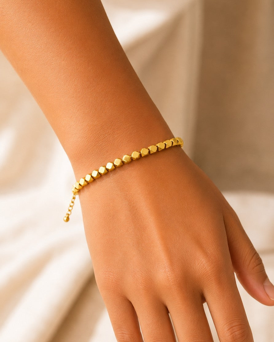 Gold Plated Waterproof Disco Ball Bead String Bracelet (10980)