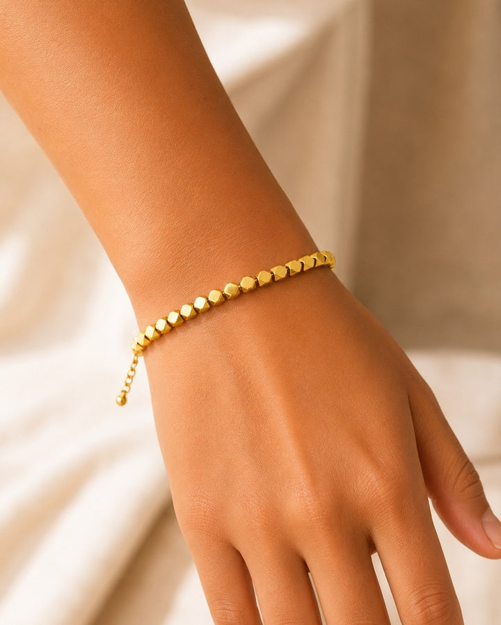 Gold Plated Waterproof Disco Ball Bead String Bracelet (10980)
