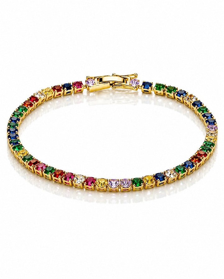 Rainbow Enamel Link Chain Bracelet Gold Plated Waterproof (200002)