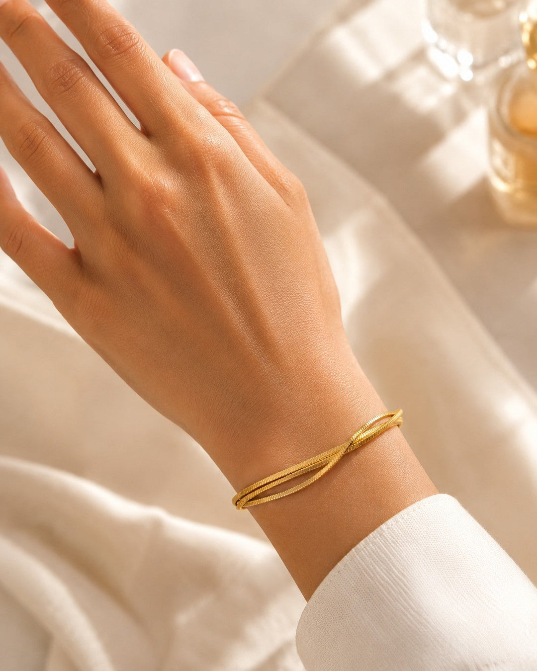 Gold Plated Waterproof Triple Snake Chain Layered Bracelet (11023)