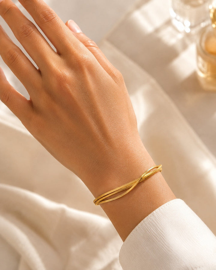 Gold Plated Waterproof Triple Snake Chain Layered Bracelet (11023)
