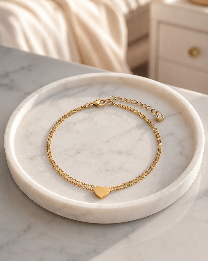Gold Toned Solid Heart Anklet(11993)