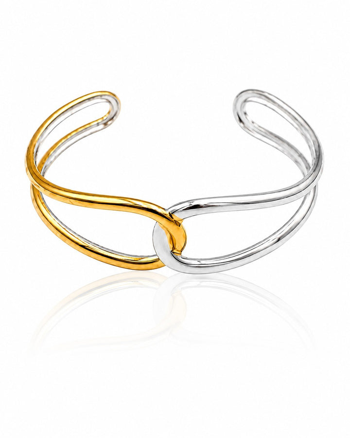 Gold Plated Waterproof Two-Tone Twist Bangle Bracelet (11440)