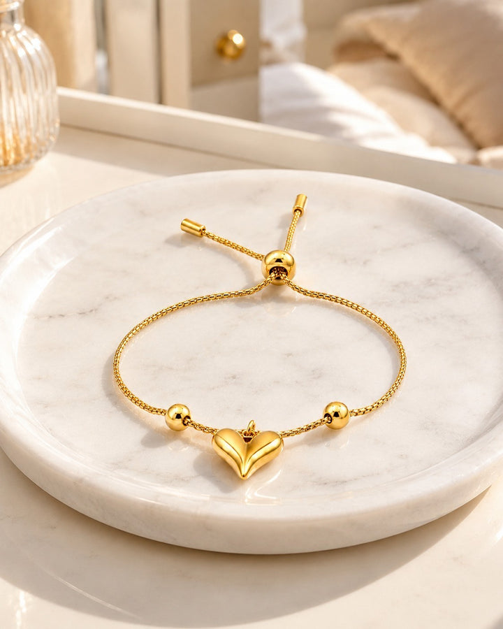 Gold Plated Adjustable Heart Chain Bracelet (11003)