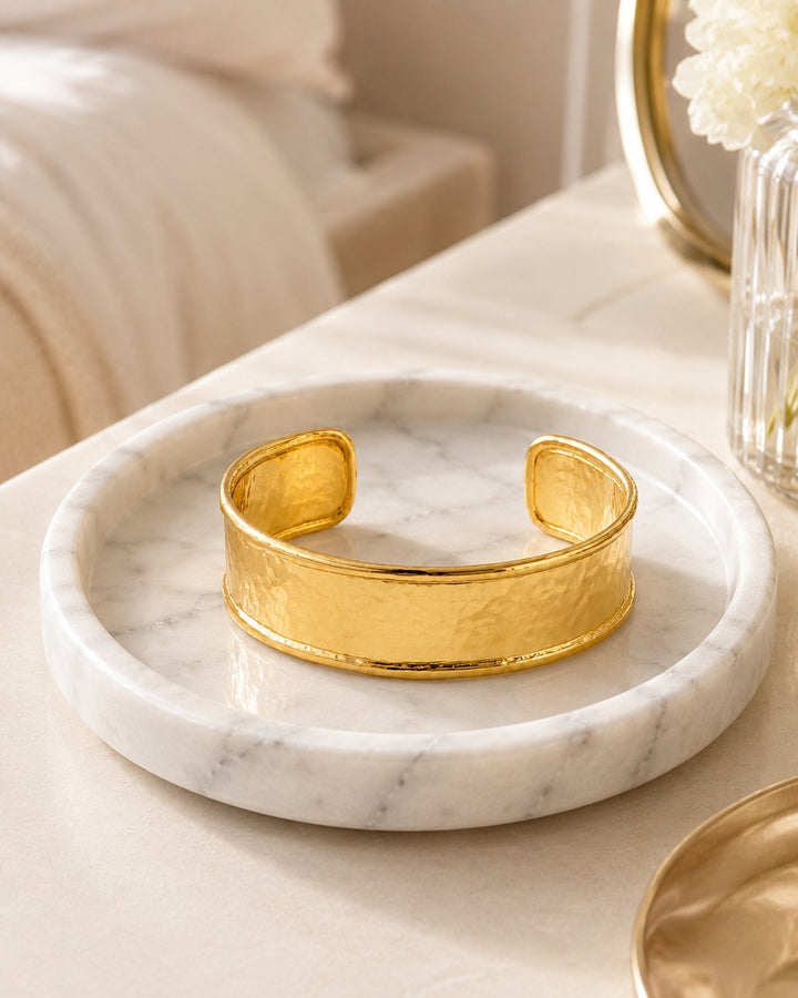 Gold Toned Hammered Textured Brushed Bangle Bracelet (11451)