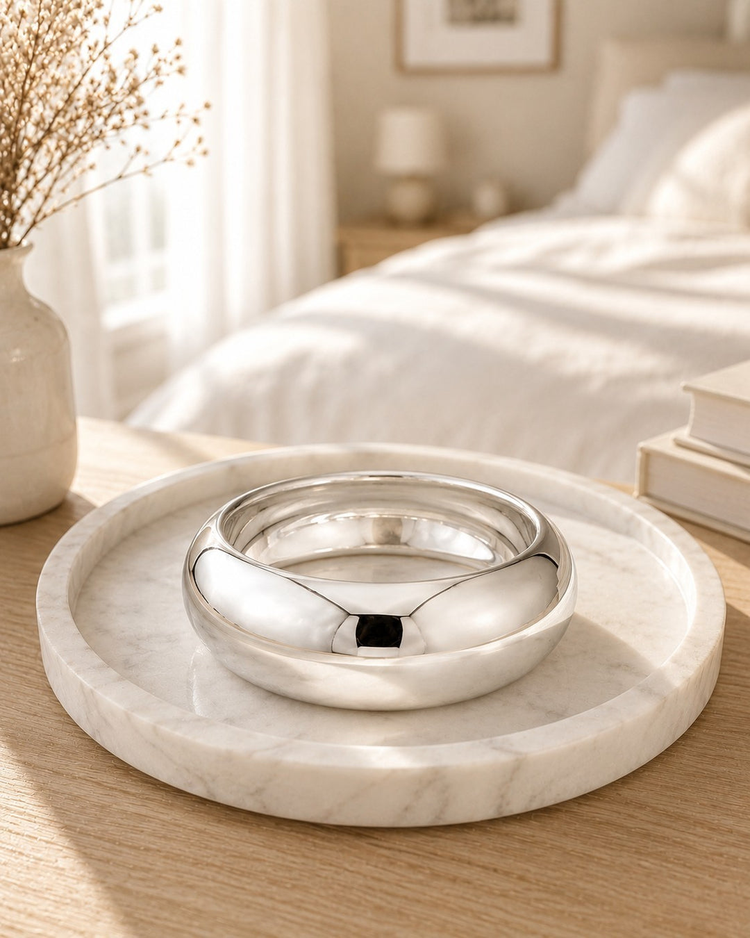 Rhodium Plated Statement Bangle Bracelet 3cm (11811)