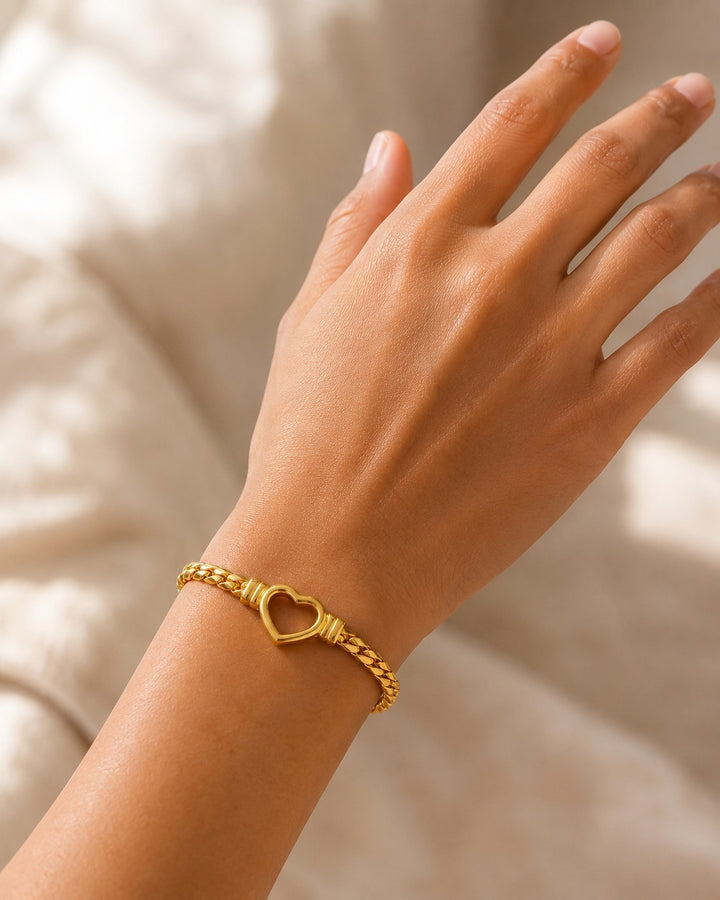 Gold Plated Hollow Heart Cuban Link Chain Bracelet (11214)