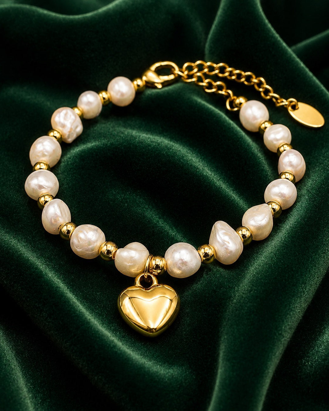 Gold Plated Pearl & Heart Charm Bracelet (10978)