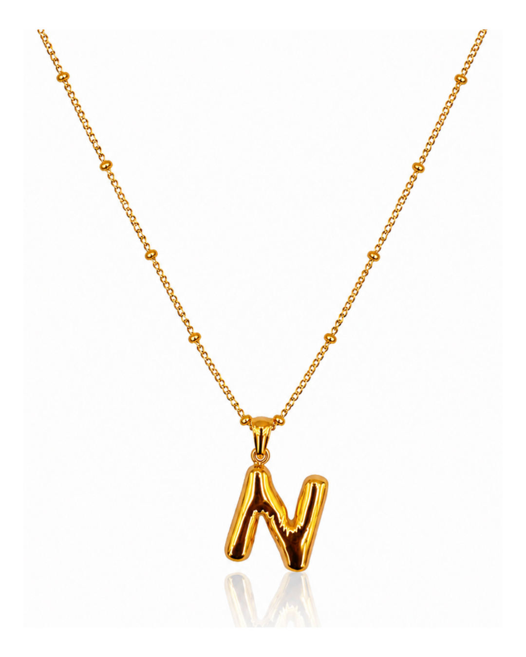 Gold Plated Waterproof Chunky Letter 'N' Initial Necklace (11647)