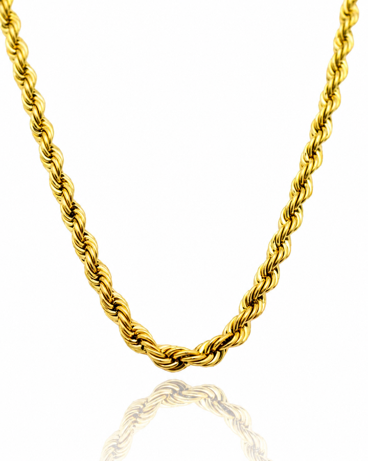Gold Plated Waterproof Textured Rope Chain Necklace - 33.5 cm (11570)