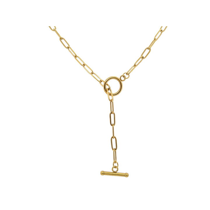 Gold Plated Paperclip Necklace and T-Link