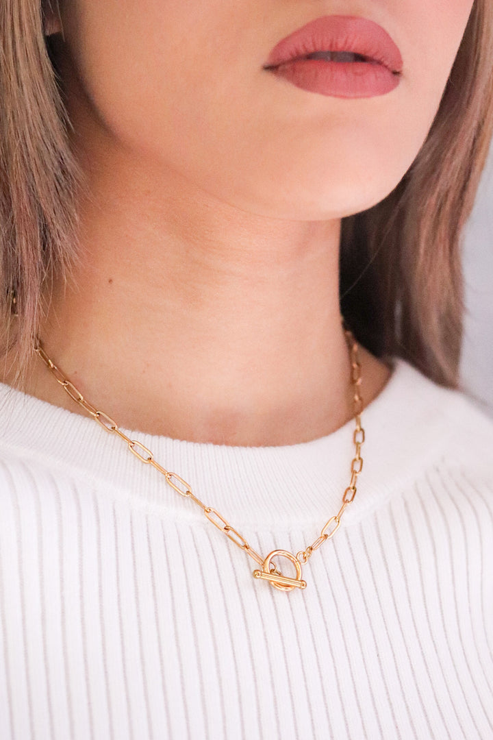 Gold Plated Paperclip Necklace and T-Link