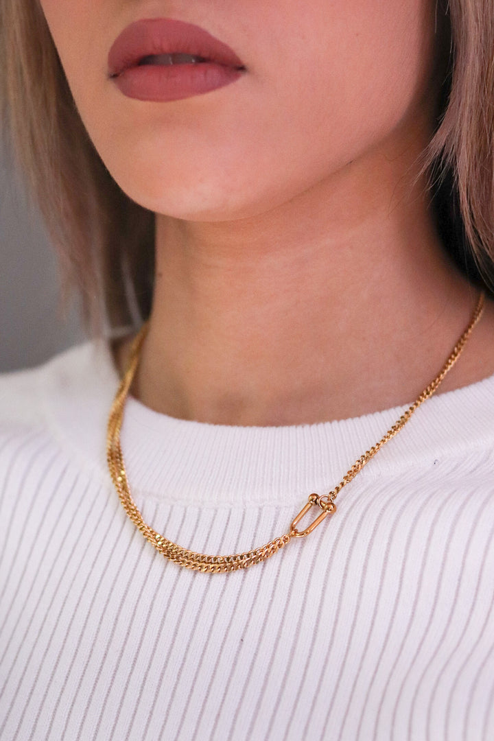 Gold Plated Half Layered Curb Chain with Shackle Clasp