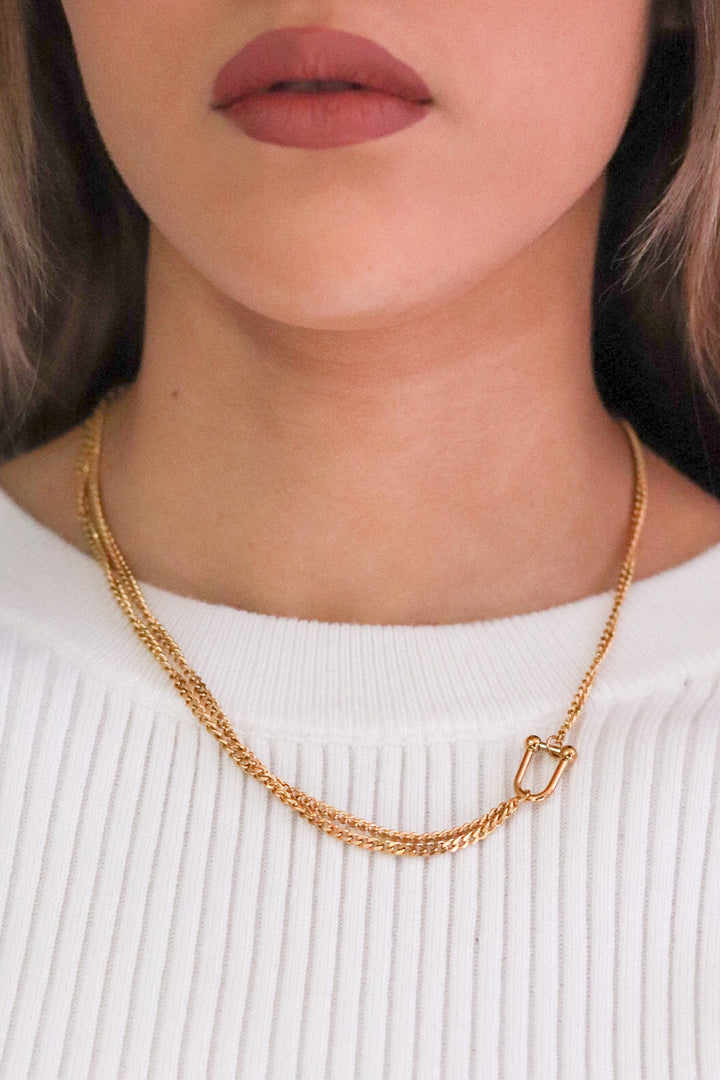 Gold Plated Half Layered Curb Chain with Shackle Clasp