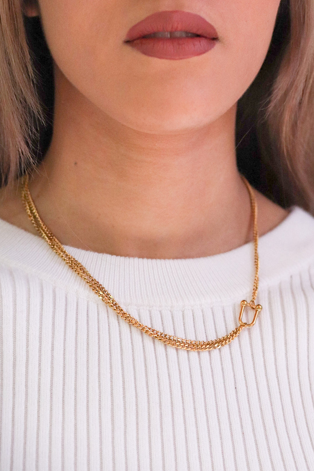 Gold Plated Half Layered Curb Chain with Shackle Clasp