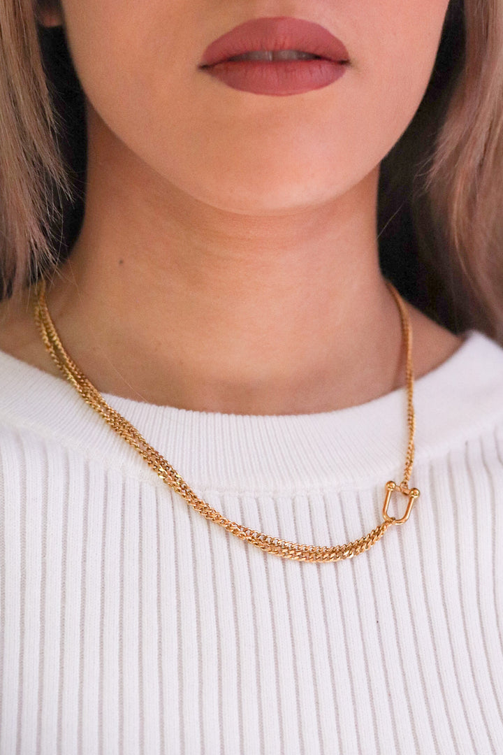 Gold Plated Half Layered Curb Chain with Shackle Clasp