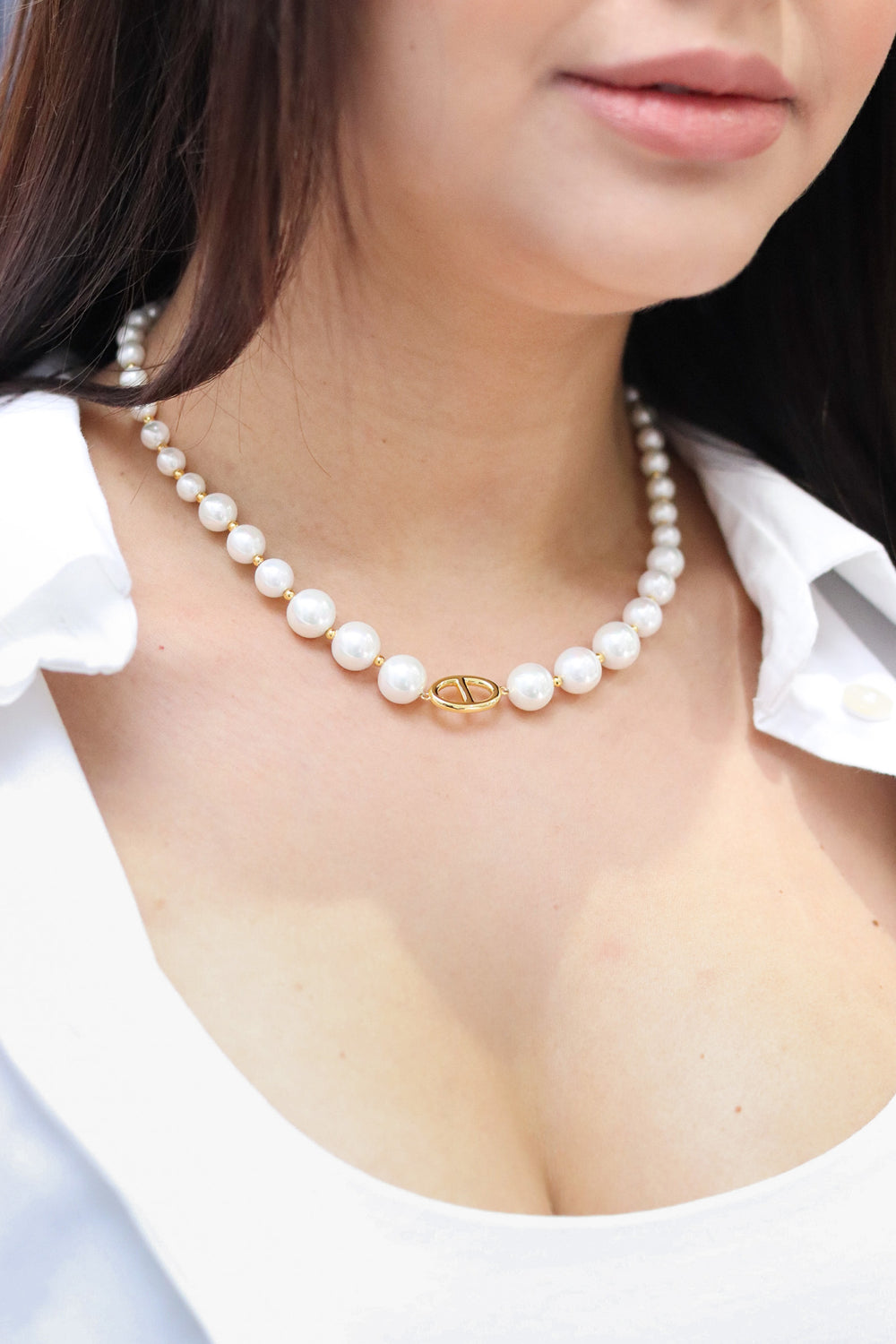 Gold Pearl Choker Necklace 
