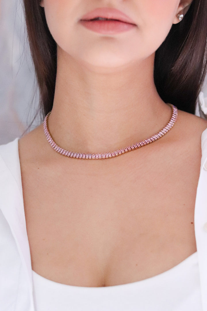 Pink Cubic Zirconia Baguette Necklace