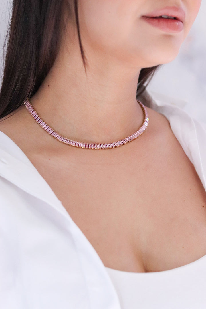Pink Cubic Zirconia Baguette Necklace