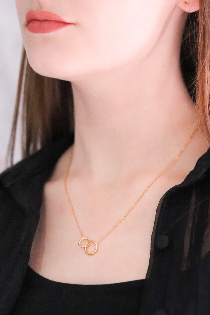 Gold Plated Necklace with Double Circle Pendant