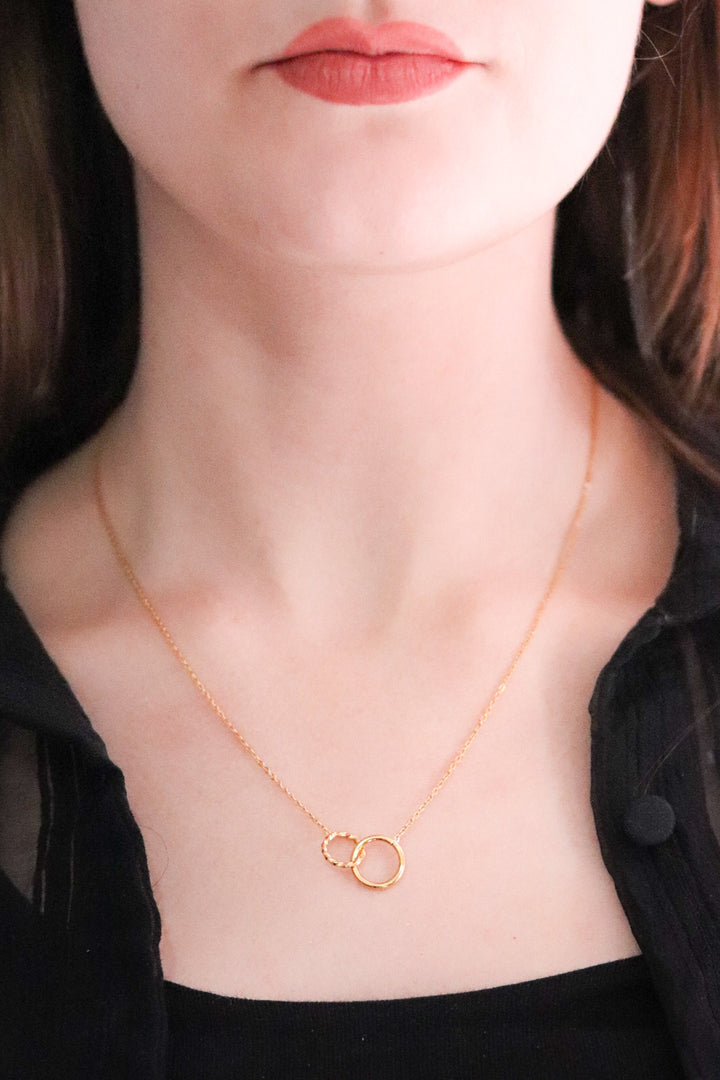 Gold Plated Necklace with Double Circle Pendant