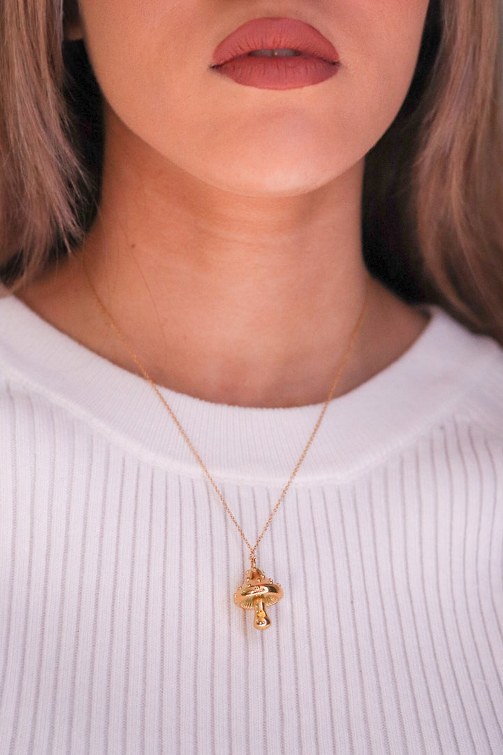 Gold Toned Necklace and Mushroom Pendant