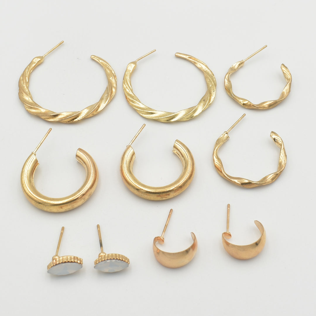 Gold Twisted Stylish Hoop 5-Pack Earrings