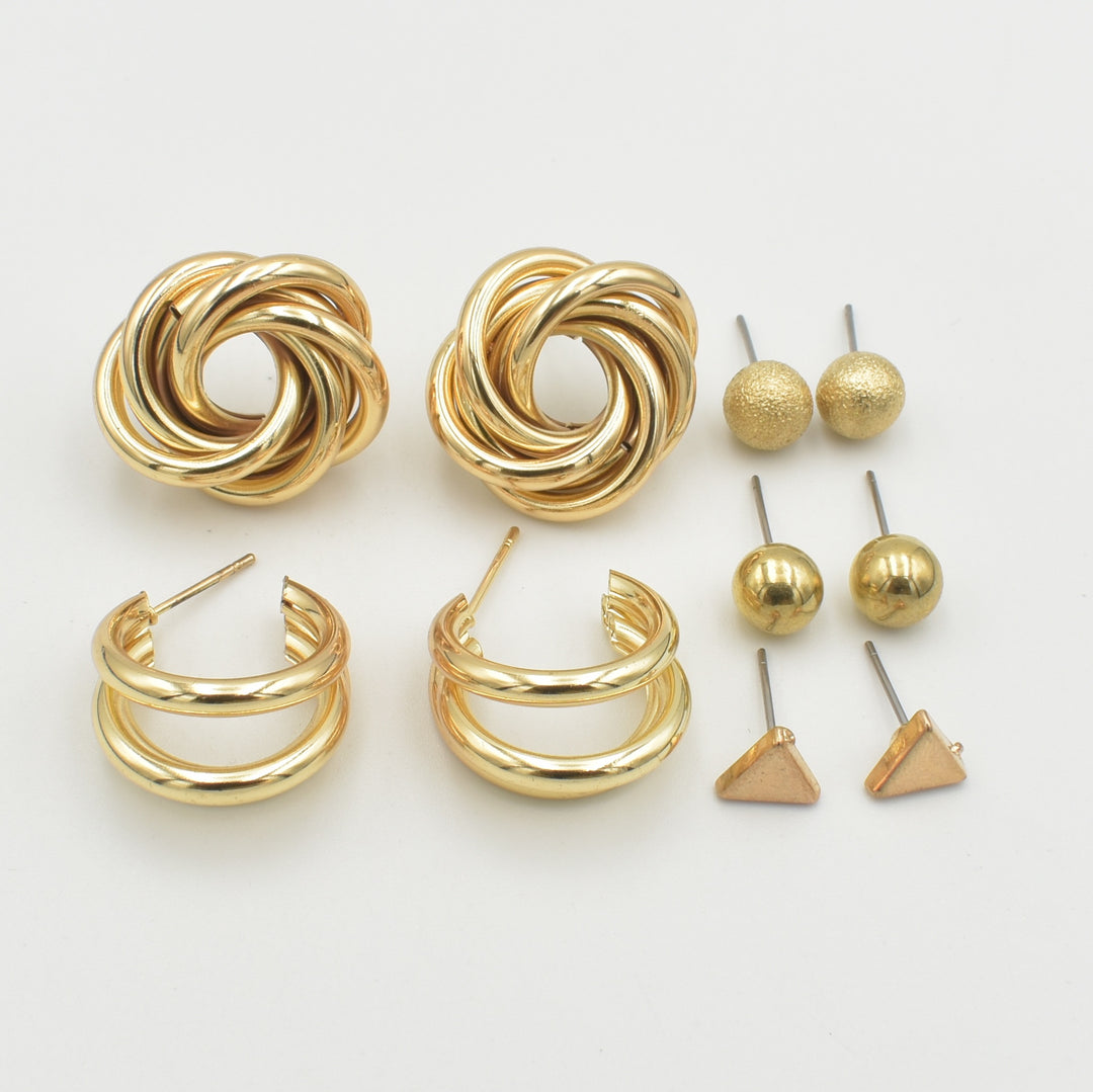 Gold Knotted Stud 6-Pack Earrings