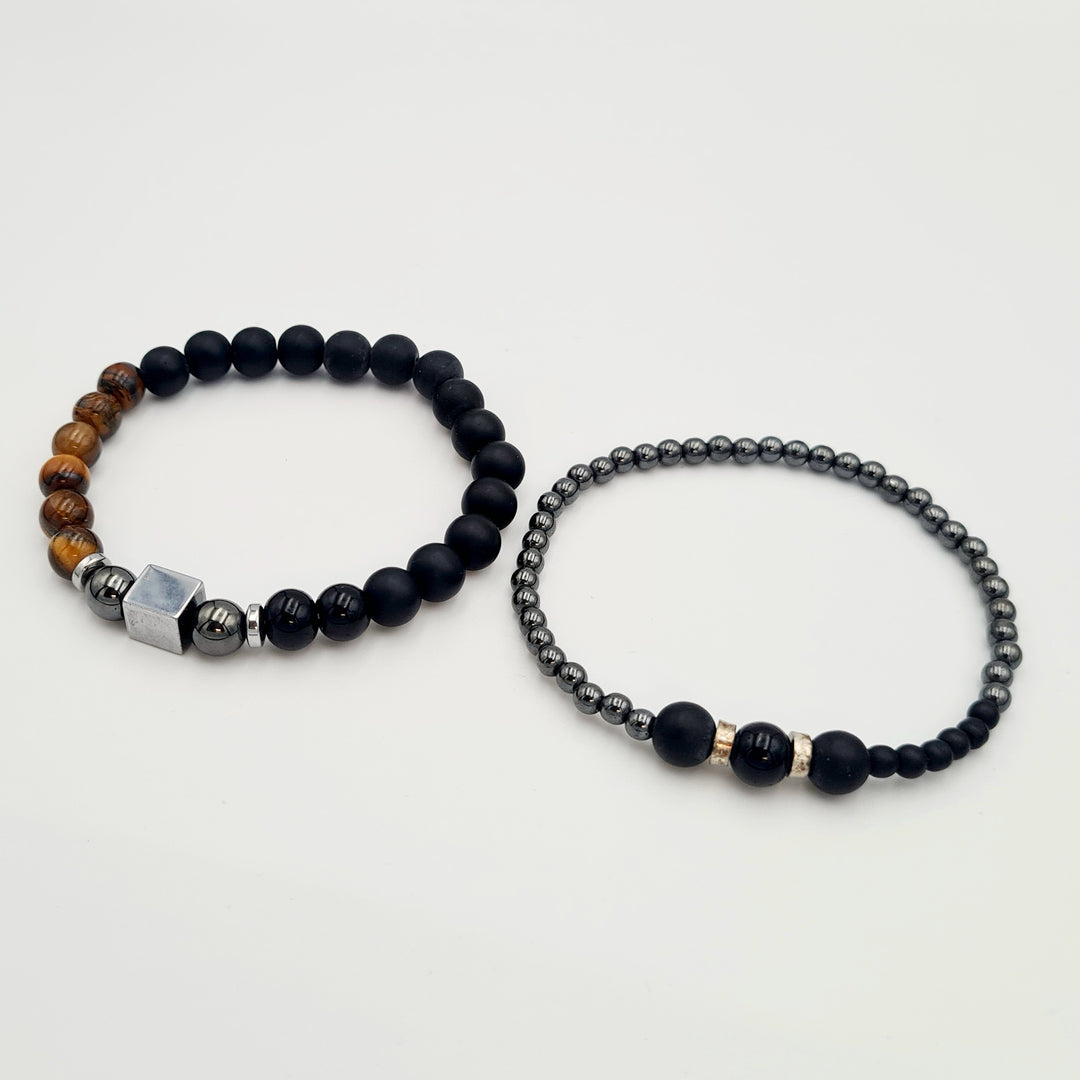 Black Pitch Beaded 2-Pack Bracelets