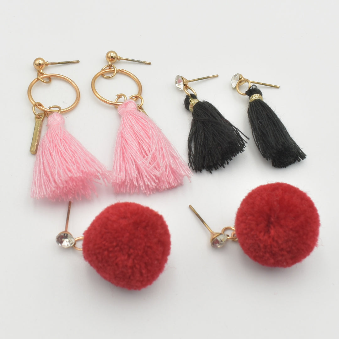 Red Fluffy Ball 3-Pack Earrings