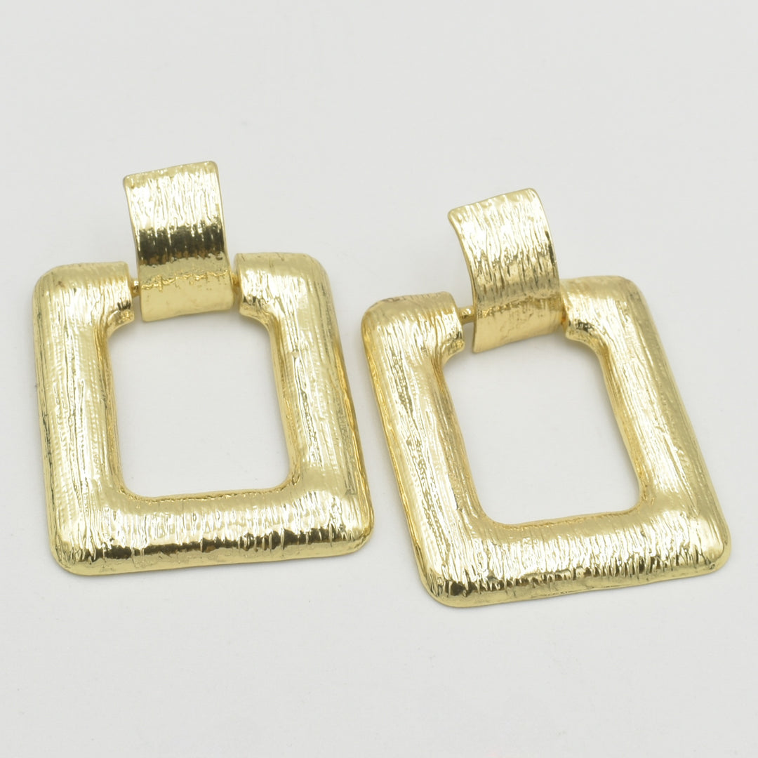 Gold Open Square Drop Earrings