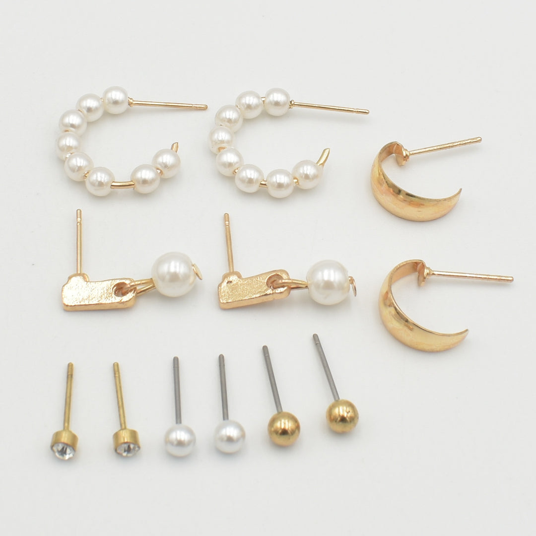 Gold Pearl Dainty 6-Pack Earrings