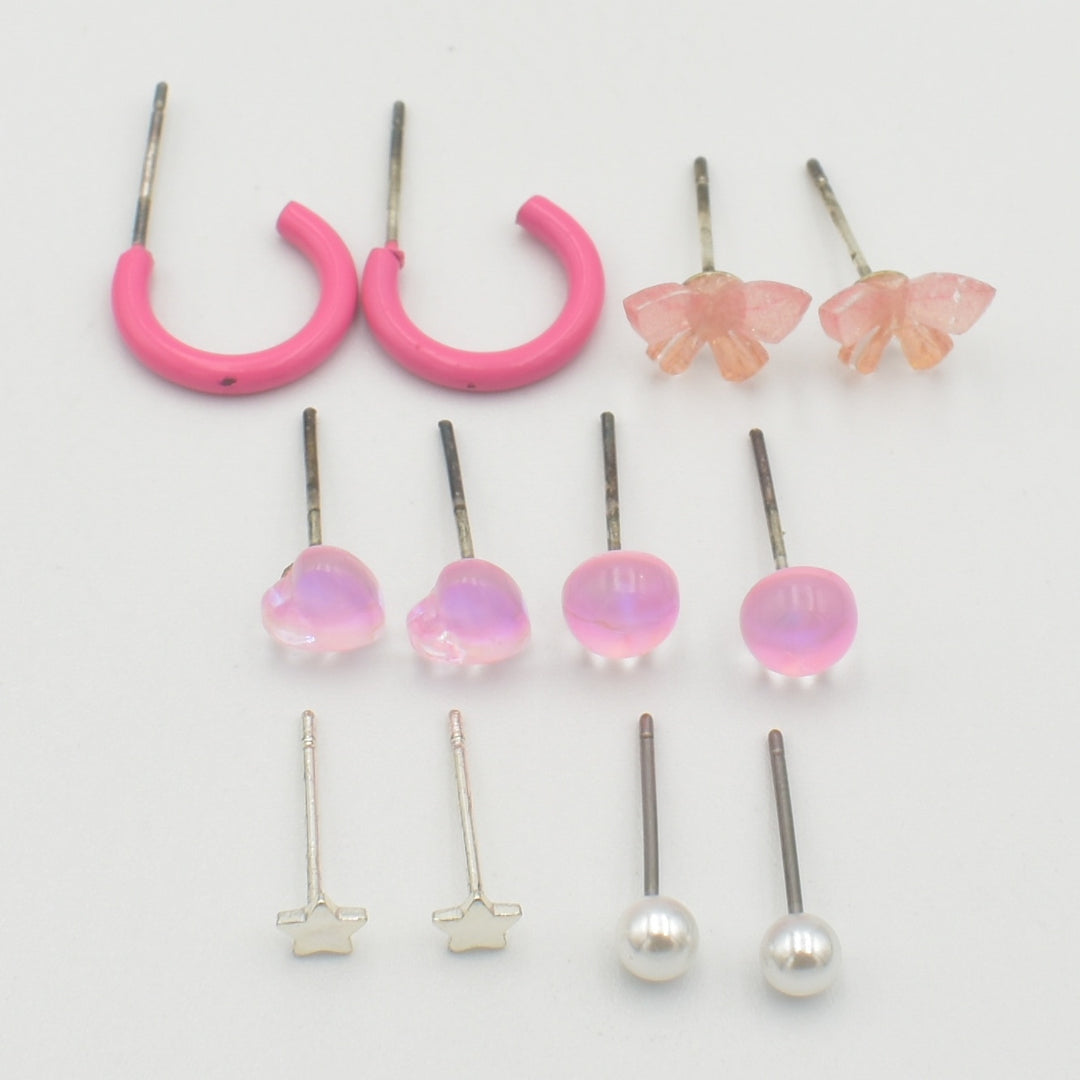 Kids Pink Dainty Stud 6-Pack Earrings