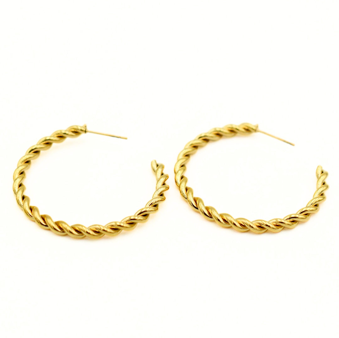 Gold Plated Twisted Large Earrings