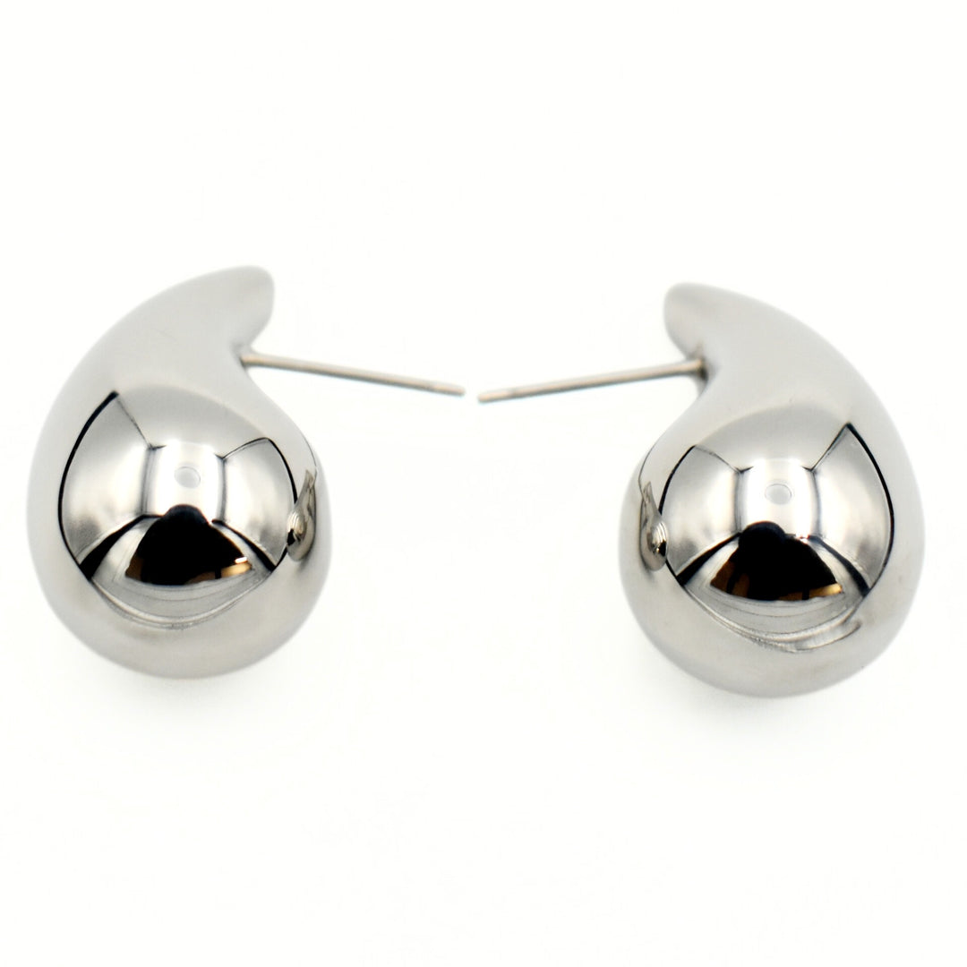 Rhodium Plated Smooth Tear Drop Medium Earrings
