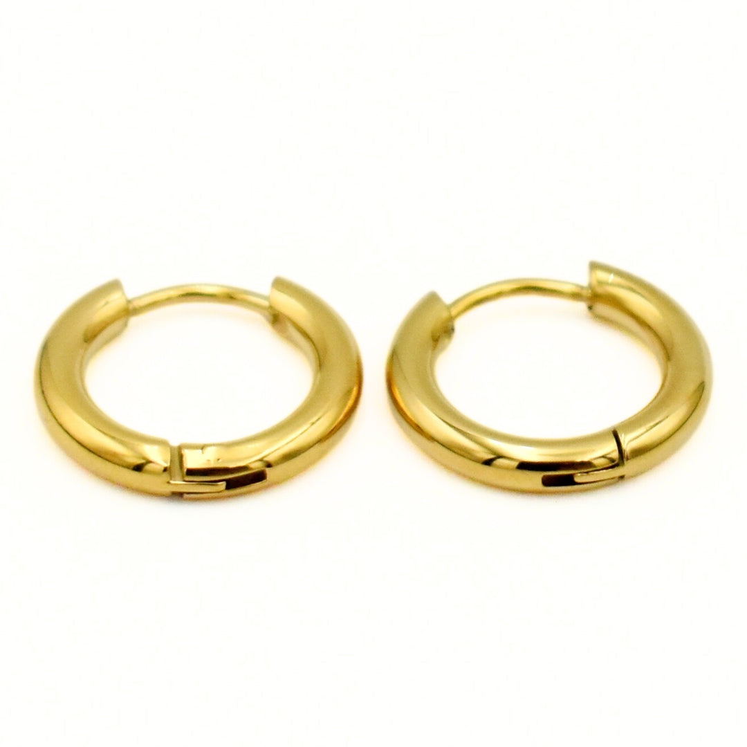 Gold Toned 15mm Plain Huggie Earrings