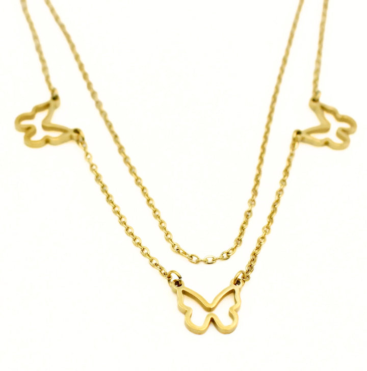 Gold Plated Layered Butterfly Necklace