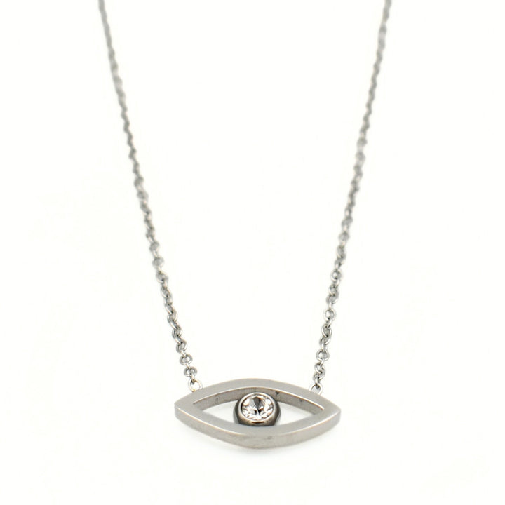 Rhodium Plated Cubic Evil Eye Necklace
