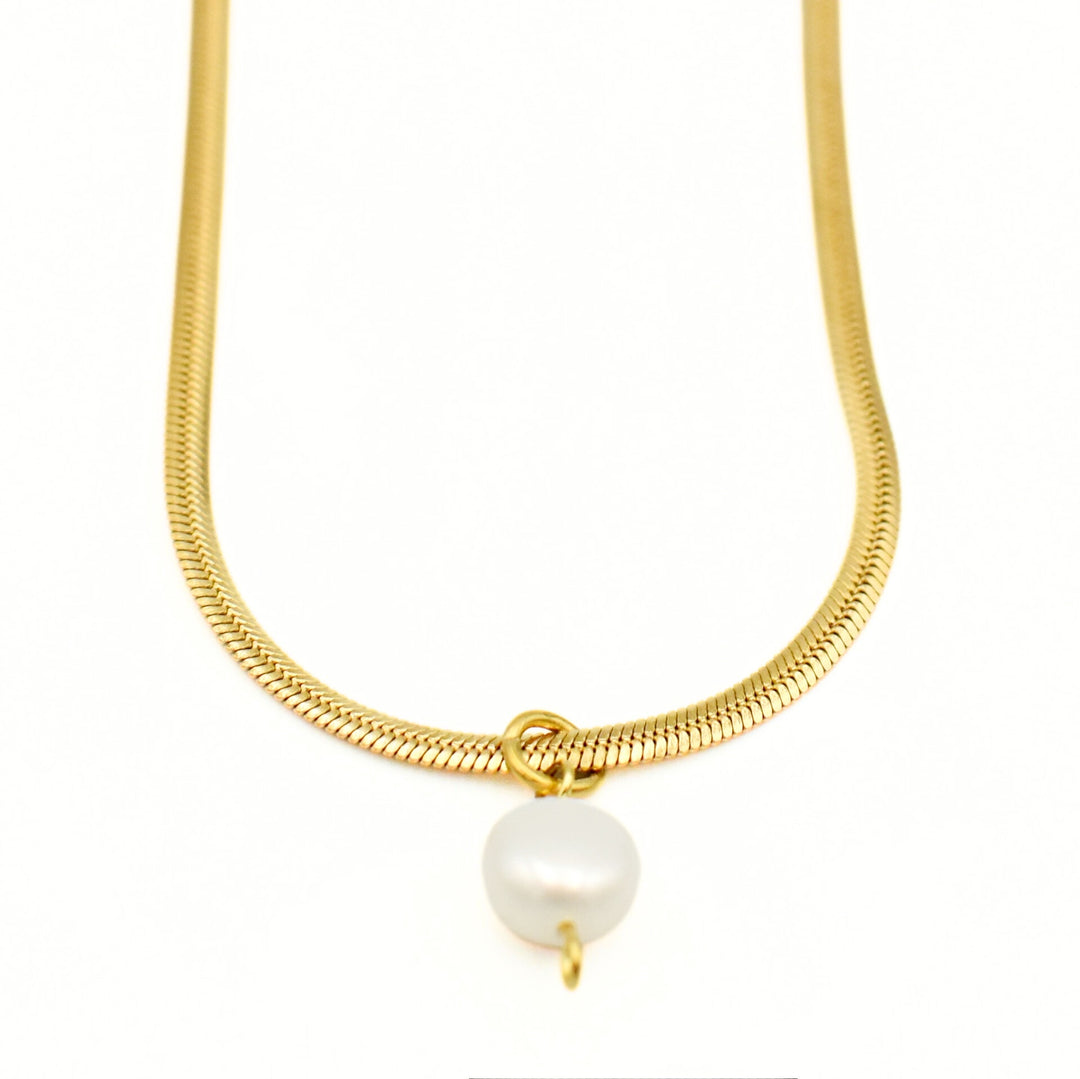 Gold Plated Snake with Pearl Necklace
