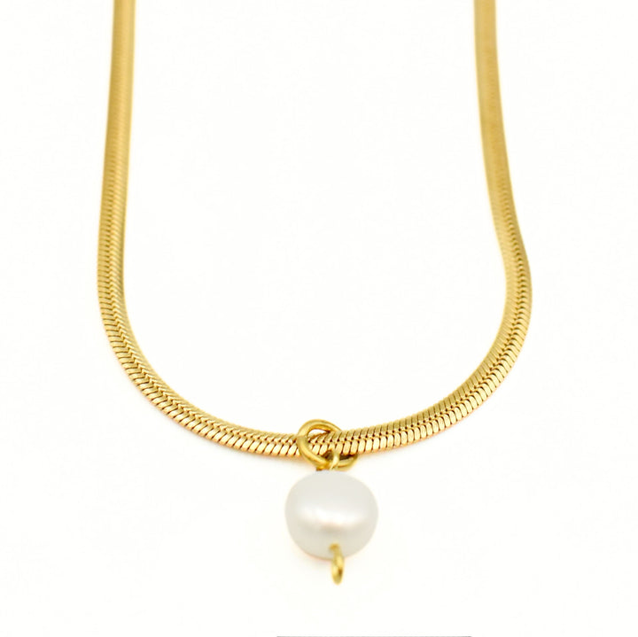 Gold Plated Snake with Pearl Necklace