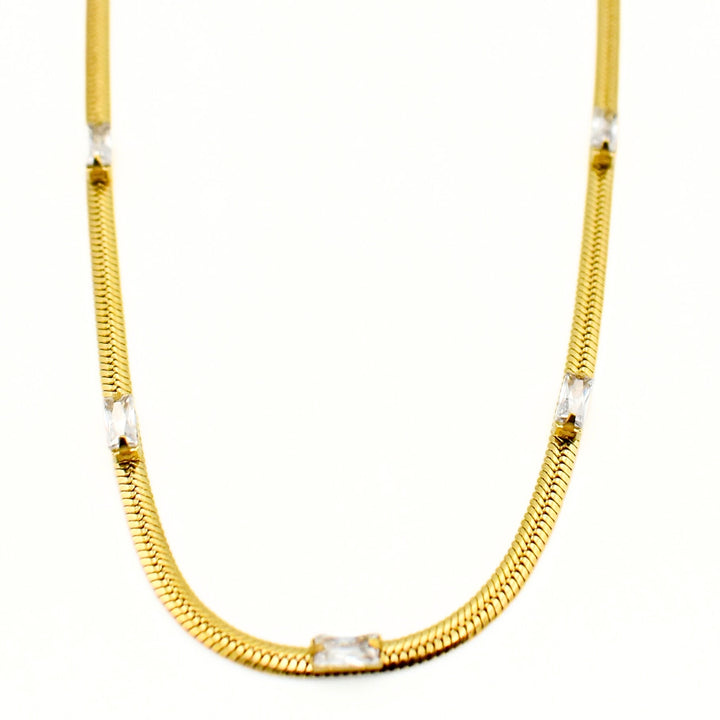 Gold Toned Snake with Baguette Cubic Necklace
