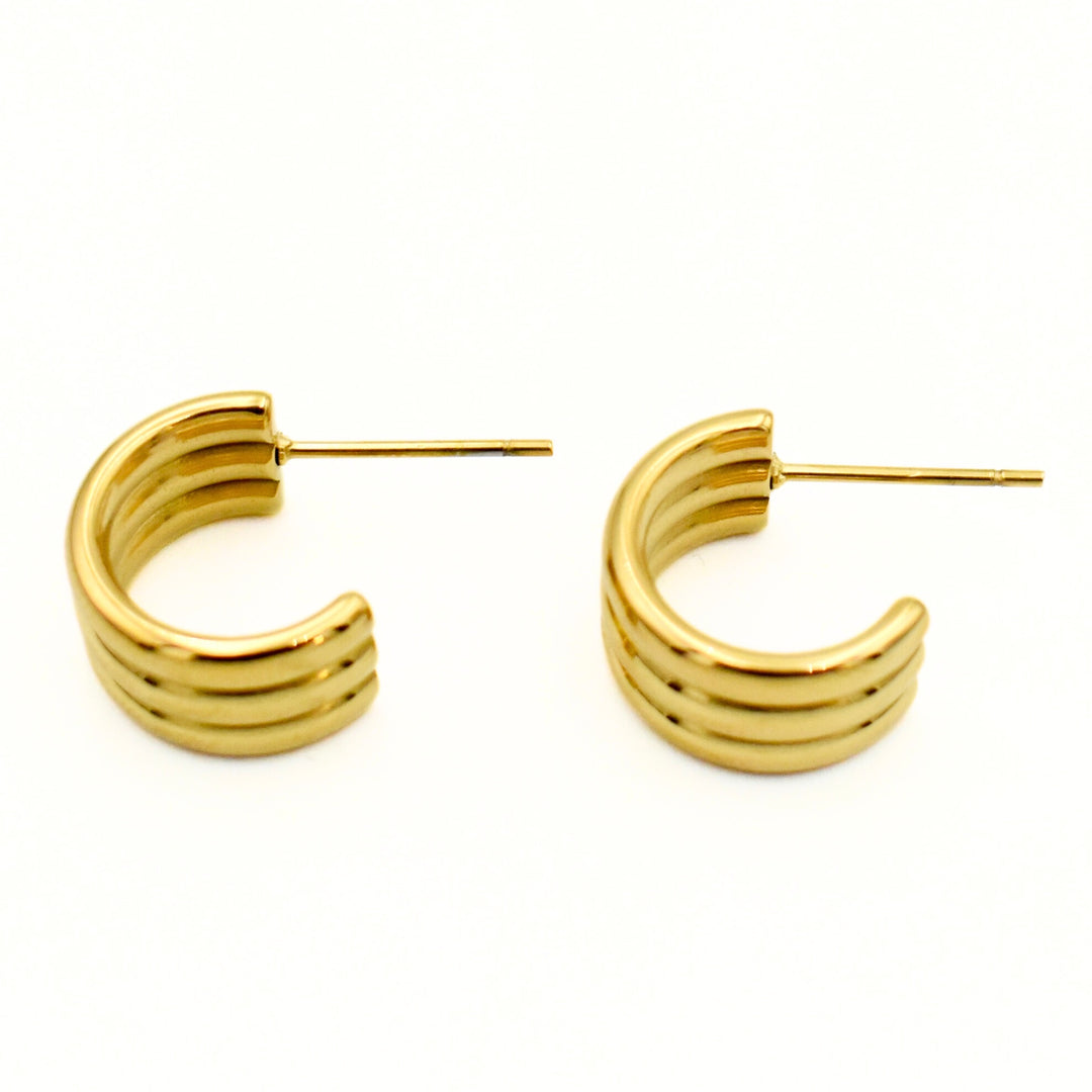 Gold Plated Ribbed Hoop Earrings