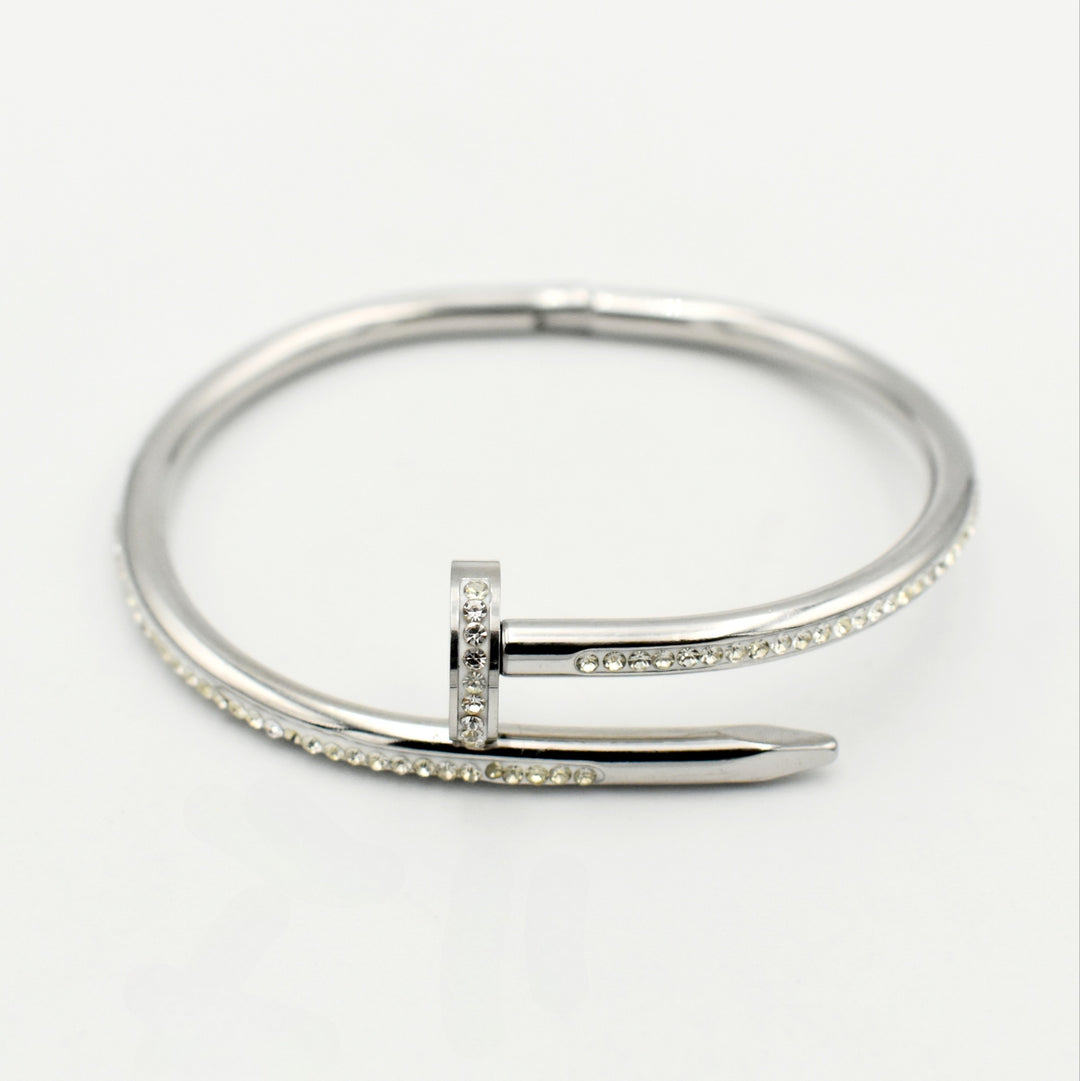 Silver Nail Diamante Bangle