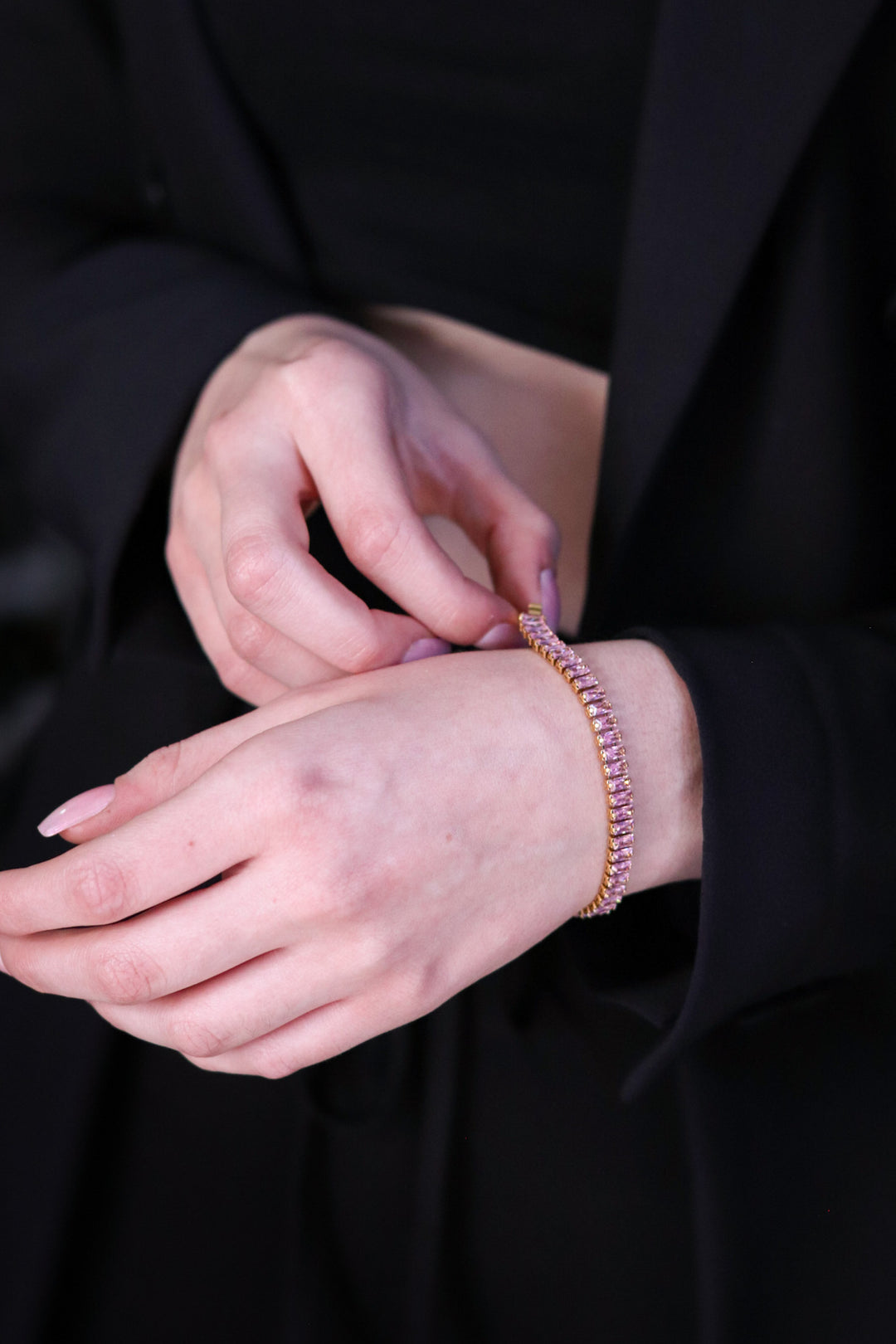 Pink Cubic Zirconia Baguette Bracelet
