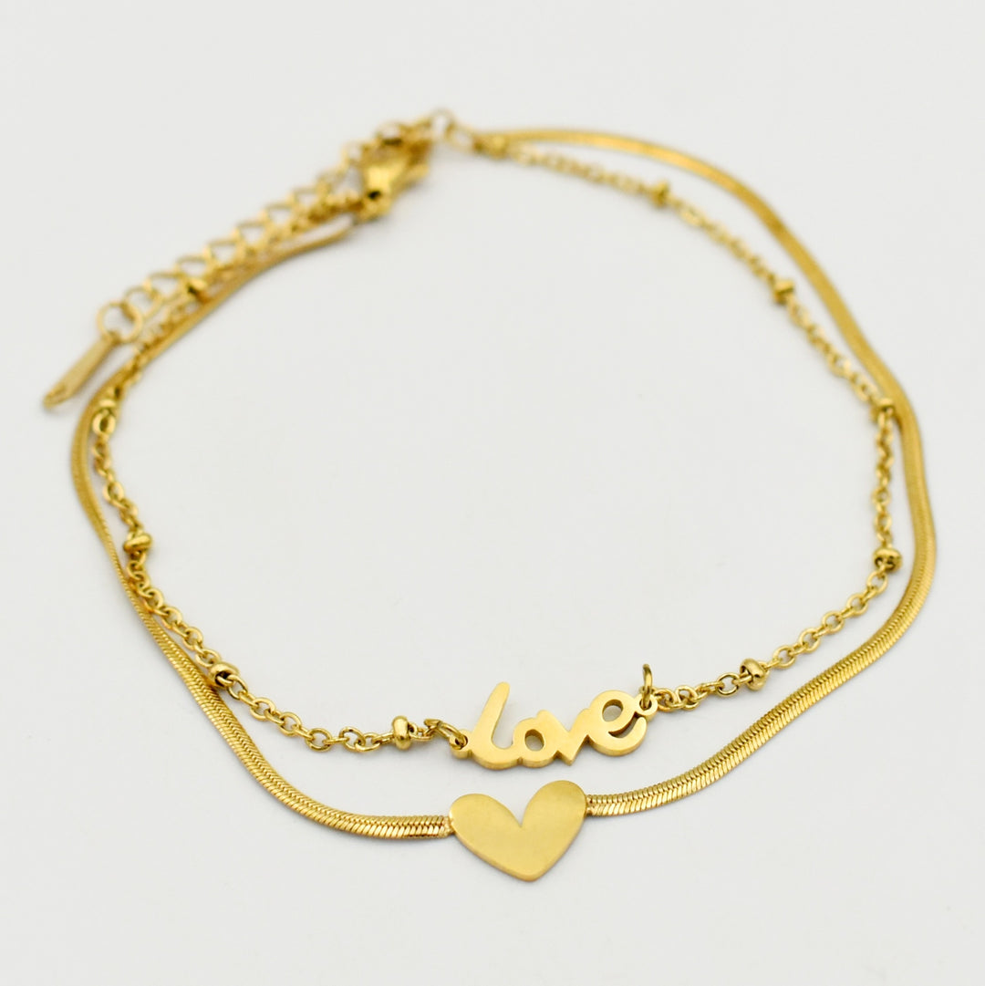 Gold Love and Heart Bracelet