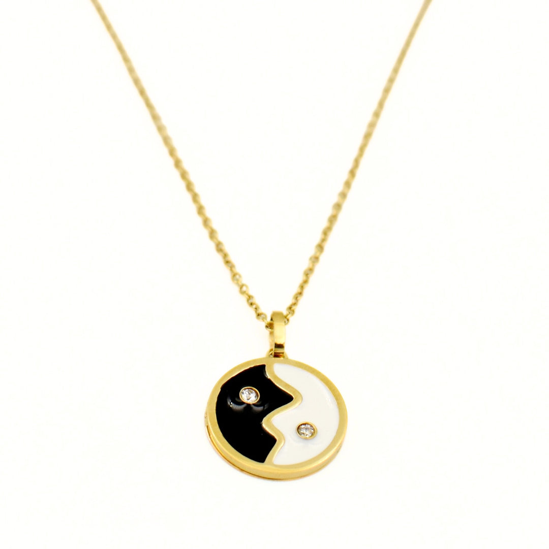 Gold Plated Black and White Ying Yang Necklace
