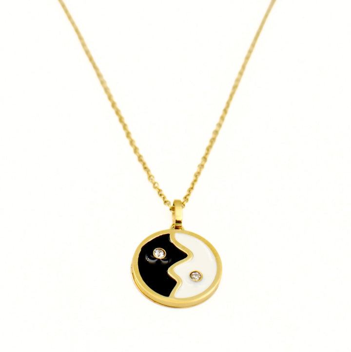Gold Plated Black and White Ying Yang Necklace