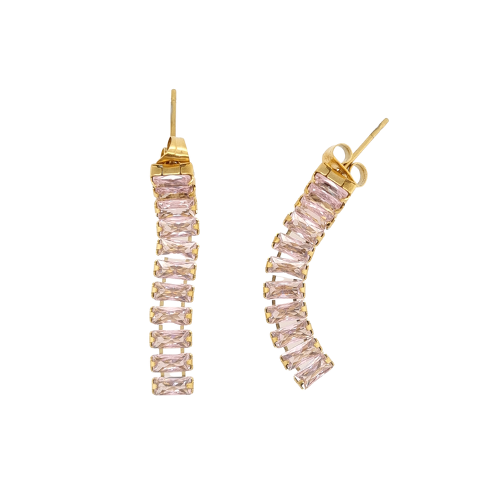 Pink Baguette Cubic Zirconia Drop Earrings