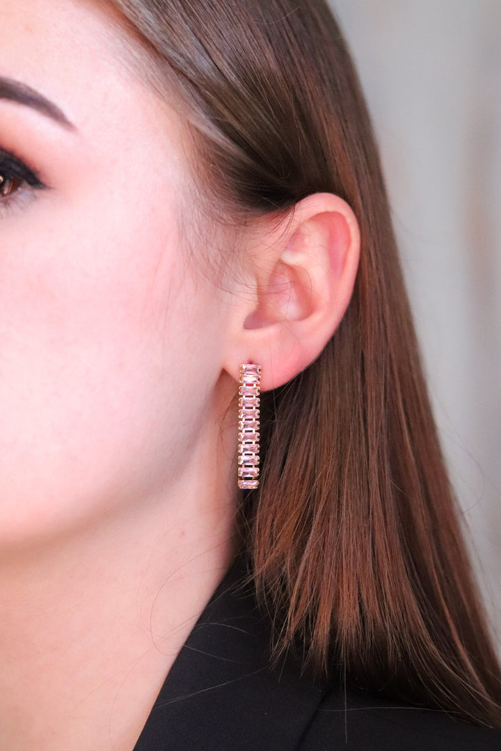Pink Baguette Cubic Zirconia Drop Earrings