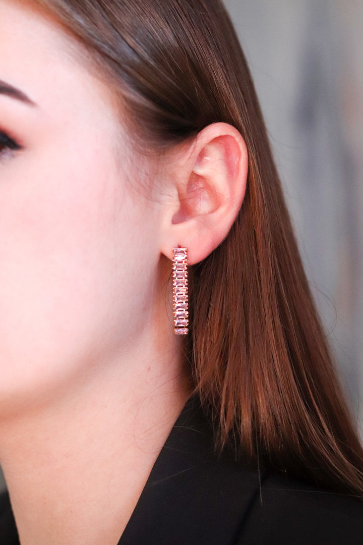 Pink Baguette Cubic Zirconia Drop Earrings